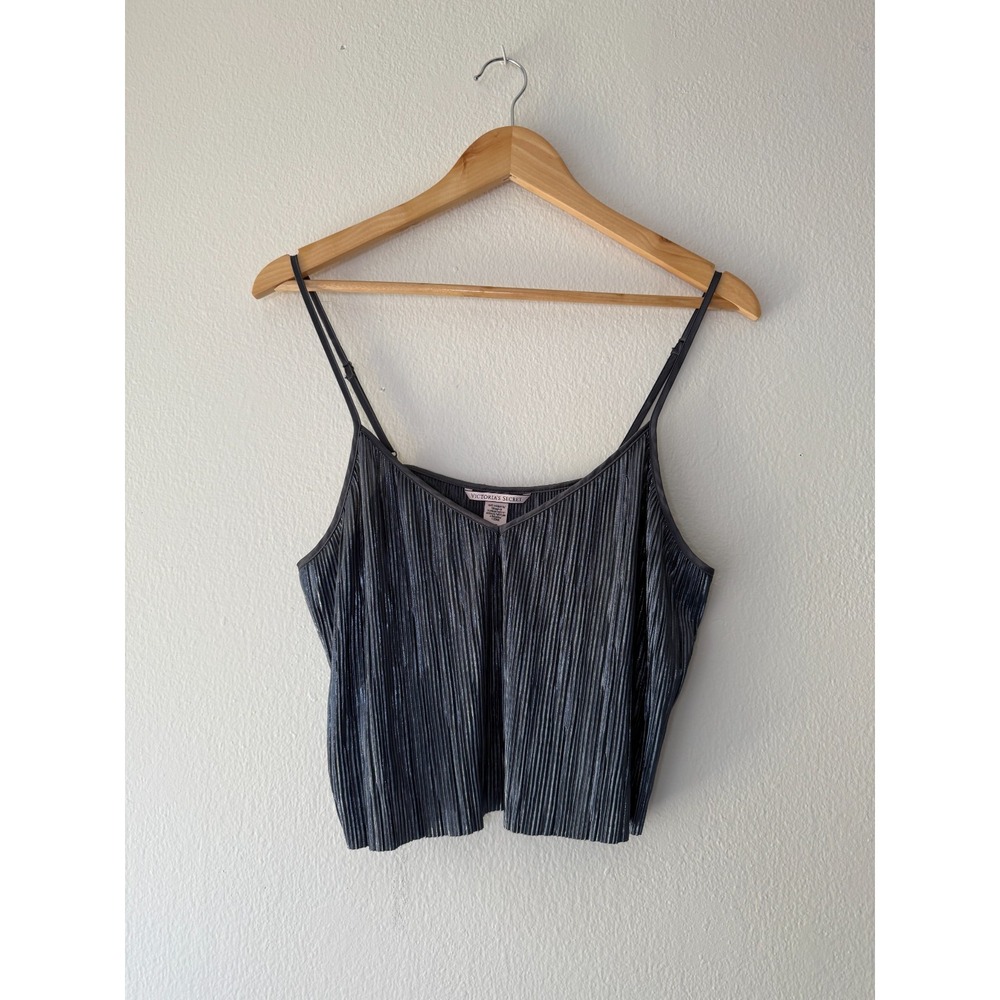 Victoria's Secret Metallic‎ Gray Pleated Cami Tank Top Sz L Shiny Party Club Y2K